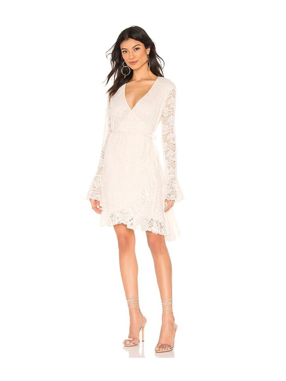 NWT HAH Wrap Star Dress Cream Lace Wrap with Ruffle Trim Revolve $198 MSRP Sm